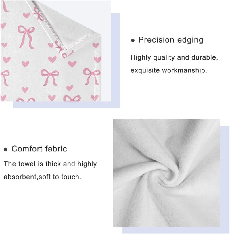 Dussdil Hearts Pink Ribbon Bow Bathroom Towel Set of 3 Pcs Hand Fingertip Bath Towels for Home Bathroom Hotel Gym Swim Washcloth Soft Thin Durable Highly Absorbent Multipurpose Decor - Image 3